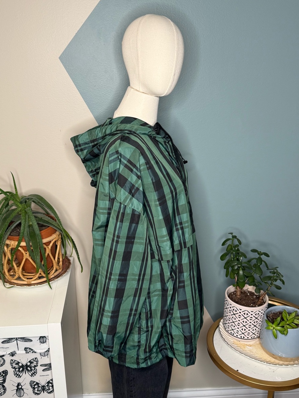 Zara Green Plaid Oversized Hooded Anorak Windbreaker XL - Picture 5 of 12